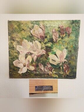Vintage Magnolia Flower Original Oil Painting Canvas Wall Art Decor Kurt Müller